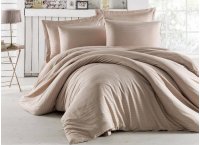 Постельное белье сатин страйп Charlotte - Cappuccino (Turkey) с простыней на резинке 160х200х3, евро